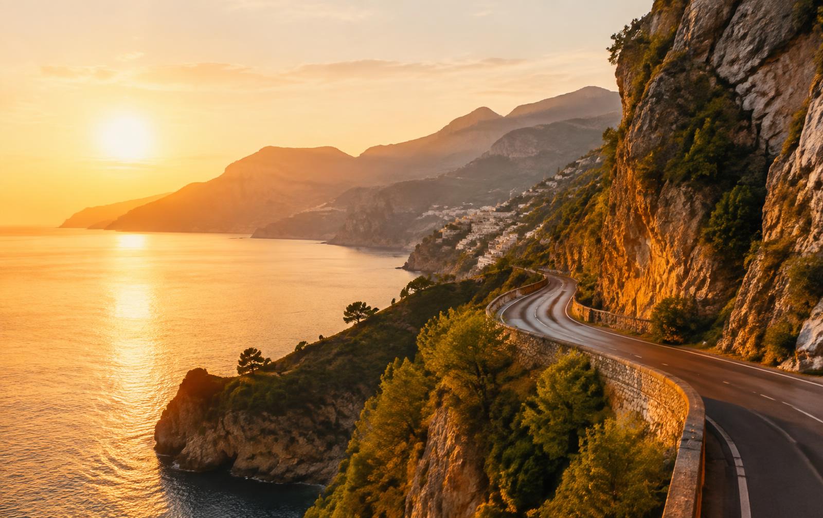 Coastal road at sunset